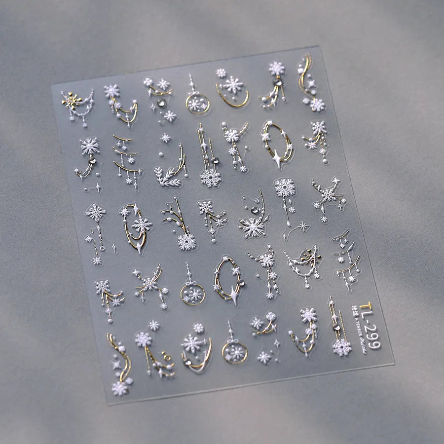 3D Gold Silver Snowflake Nail Decals | Winter Holiday Nail Art Stickers 