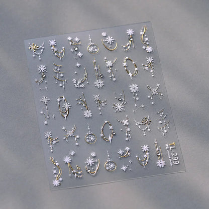 3D Gold Silver Snowflake Nail Decals | Winter Holiday Nail Art Stickers 