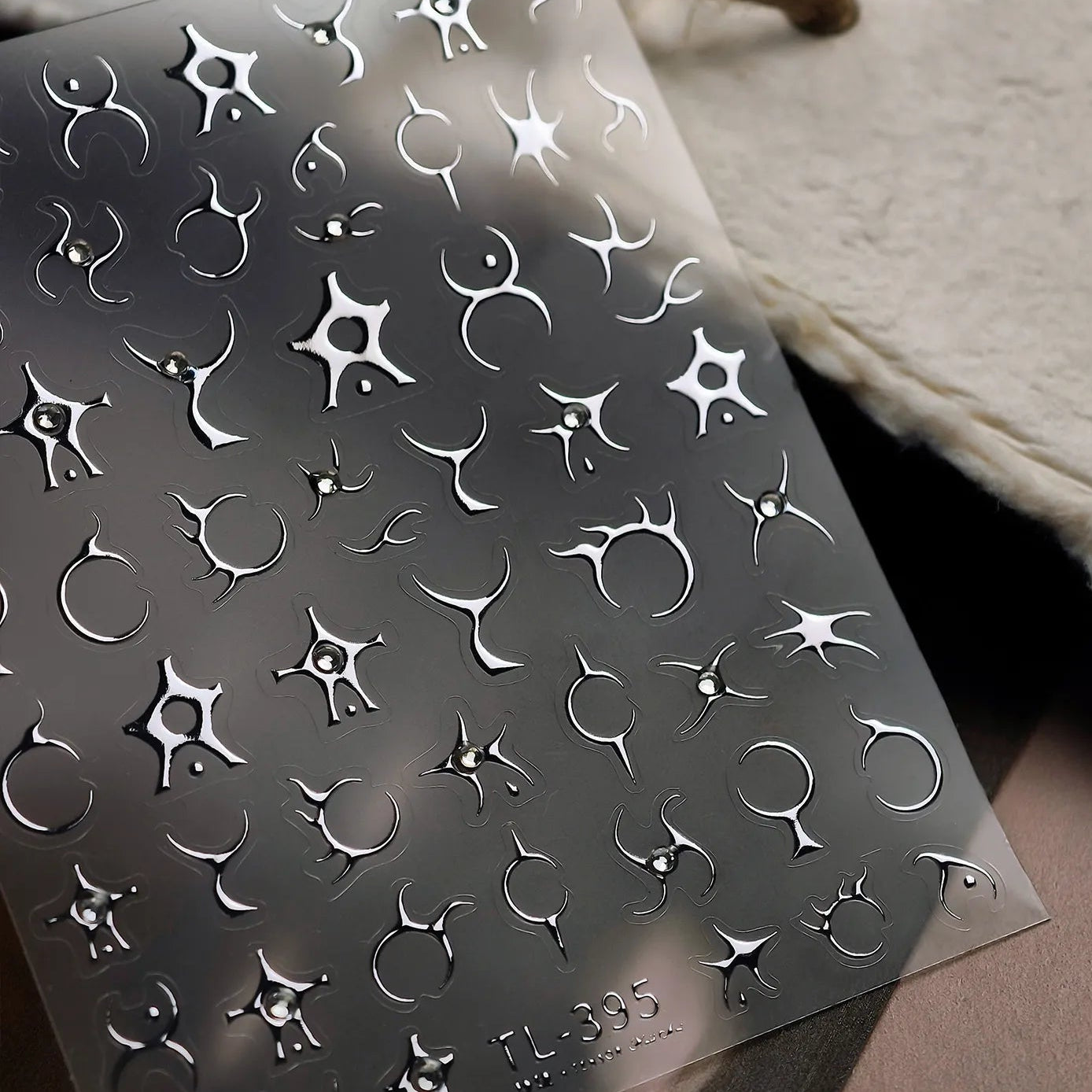 Y2K Silver Chrome 3D Nail Stickers - Gothic Abstract Metallic Decals TL395