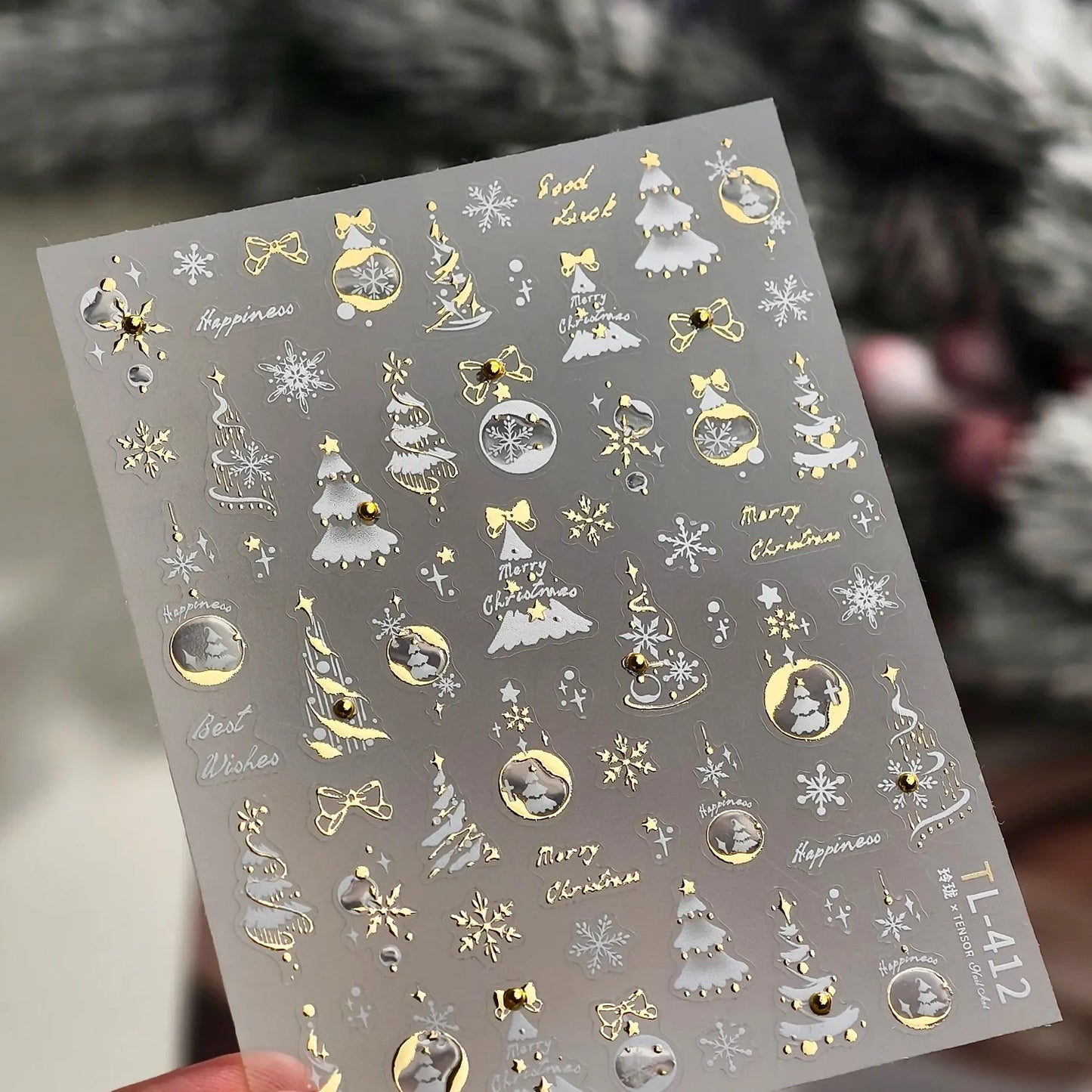 Gold Silver Christmas Nail Art Stickers - Xmas Ball Tree Snowman Festive Decals