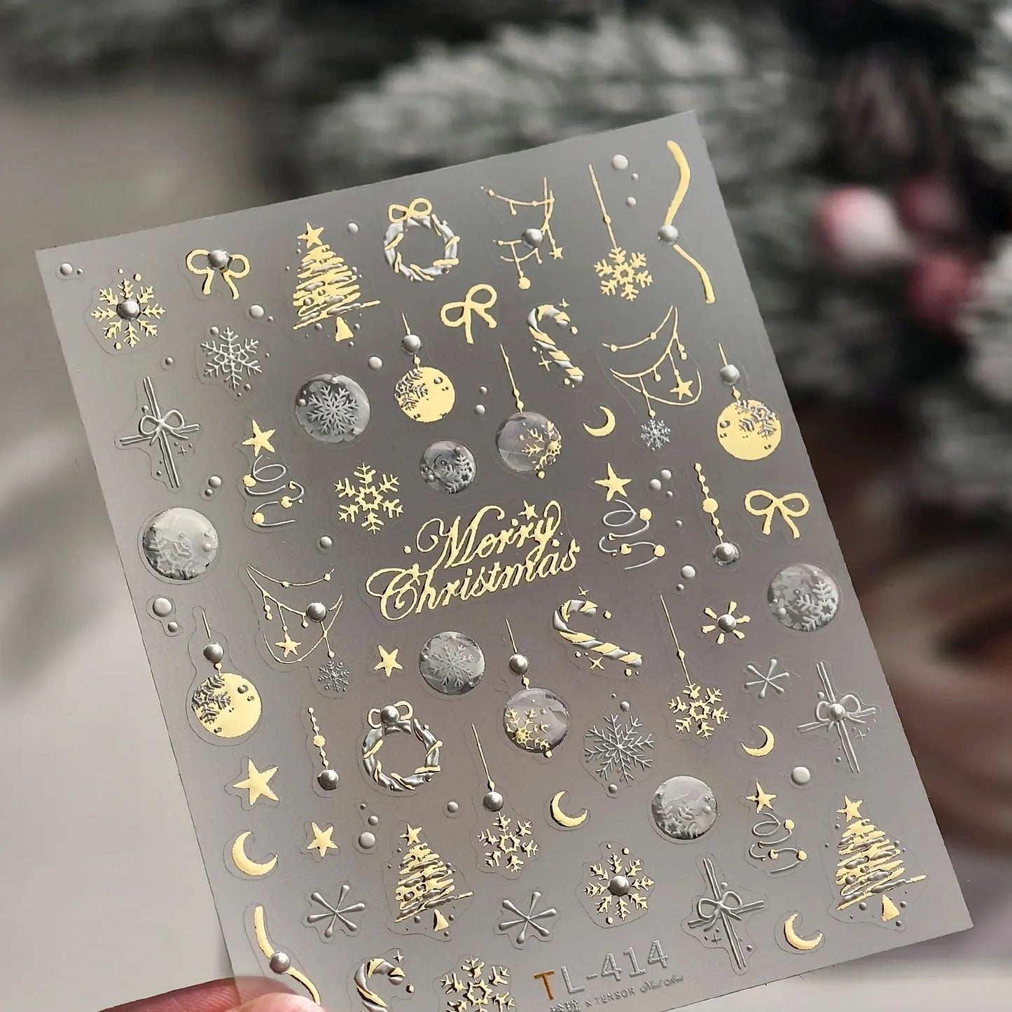 Gold Silver Christmas Nail Art Stickers - Xmas Ball Tree Snowman Festive Decals