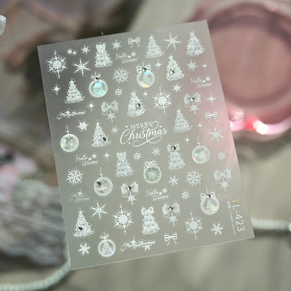 3D Christmas Tree Nail Stickers | Winter Snowflake Ball Nail Art Decals 