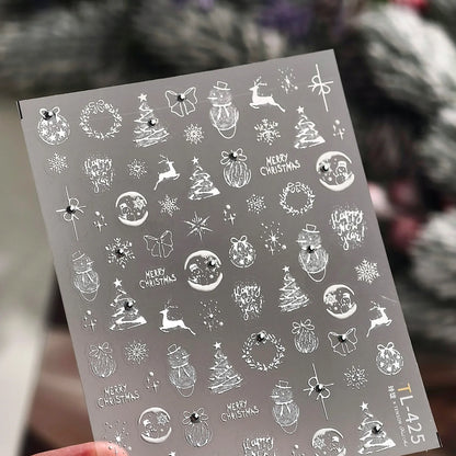 Gold Silver Christmas Nail Art Stickers - Xmas Ball Tree Snowman Festive Decals