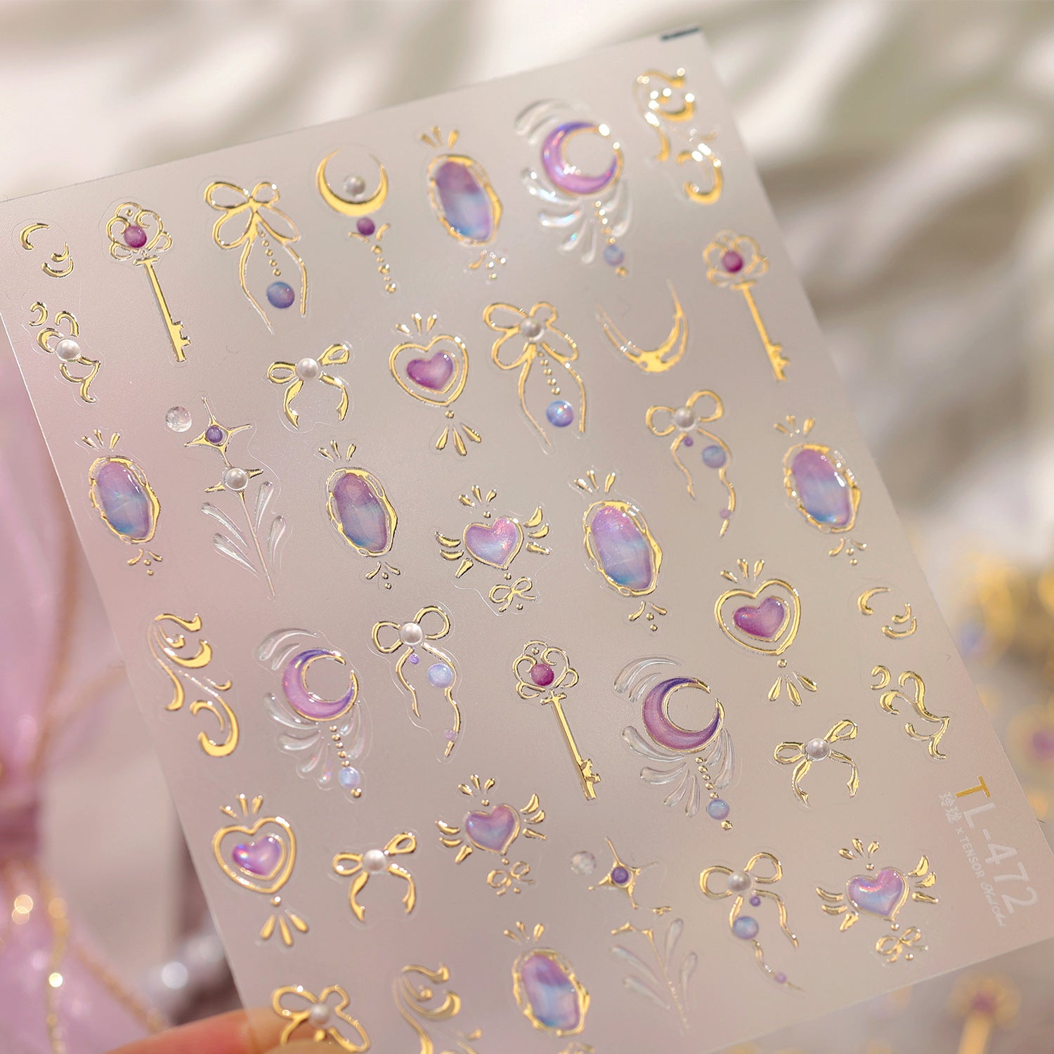 3D Gold Celestial Nail Stickers | Magical Girl Stars Moon & Bow Decals