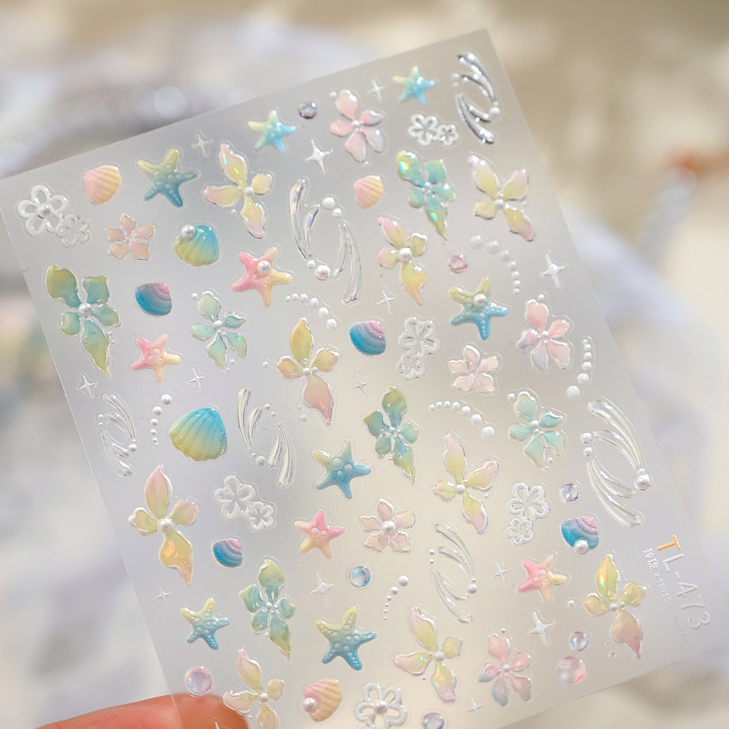 3D Mermaidcore Starfish & Shell Nail Stickers - Pastel Ocean Decals