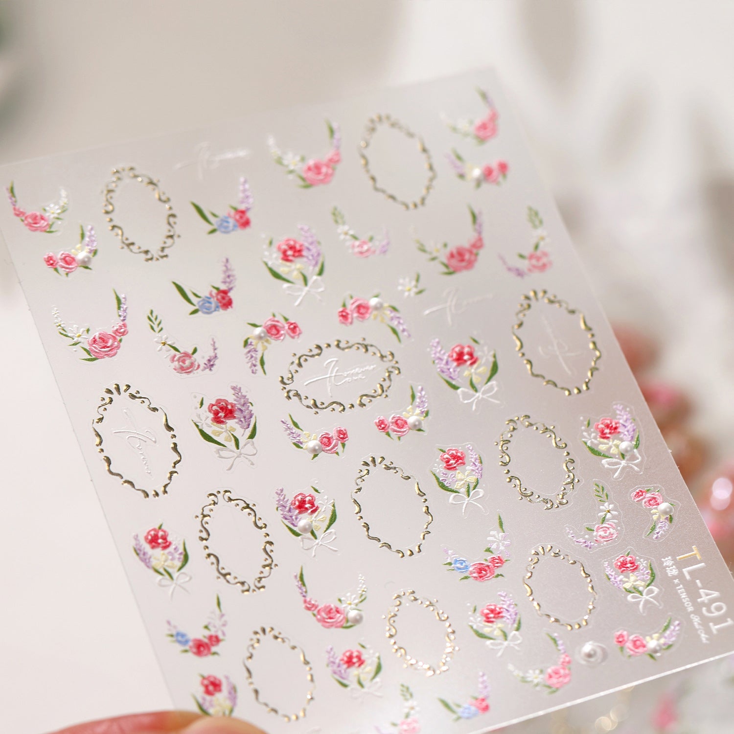 5D Vintage Floral Lace & Cherry Nail Stickers 492