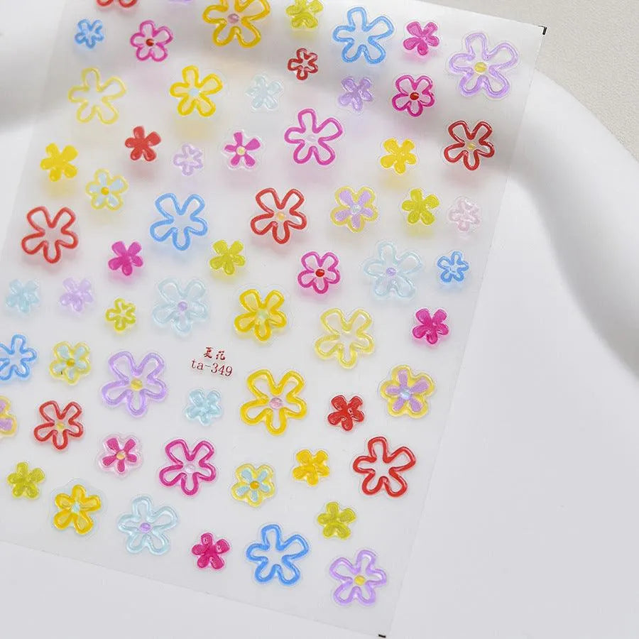 Doodle Floral Outline Nail Art Stickers Adhesive Embossed Matte Line Flower Sticker Decals TOA349 TOA349_Jelly
