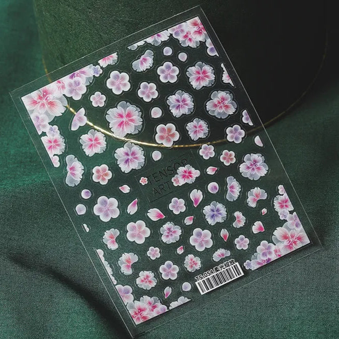 White Flower Nail Art Stickers Embossed Floral Leaf Decals TS3925