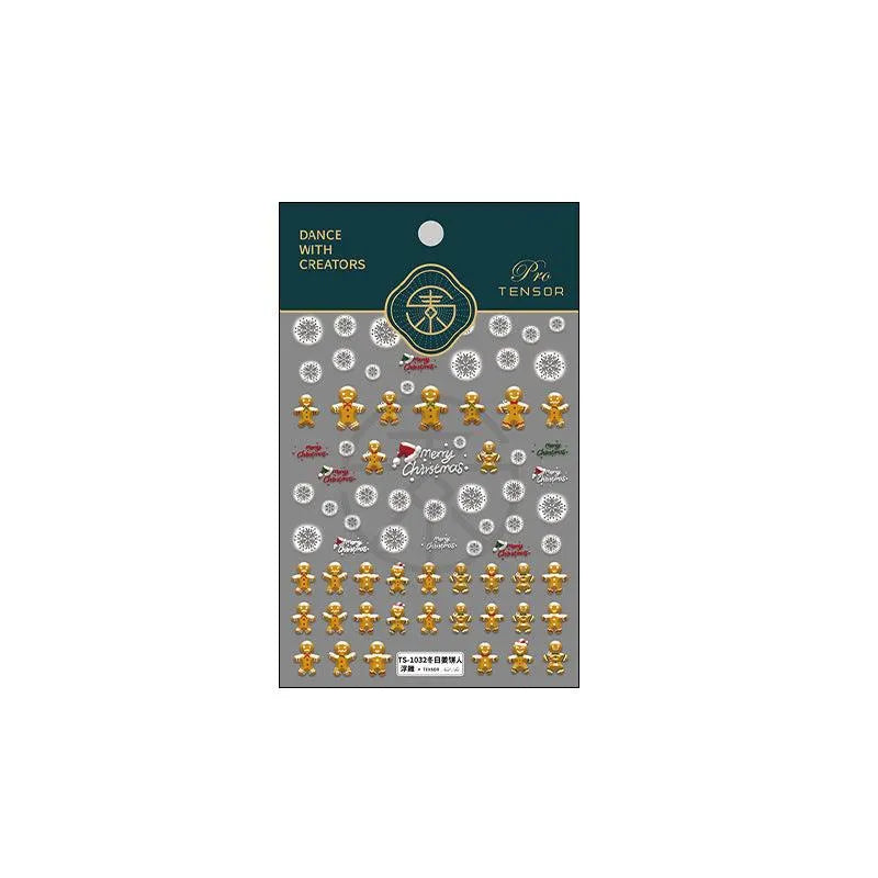 Christmas Nail Art Stickers 3D Adhesive Ginger Bread Men Sticker Decals TS1032 embossed