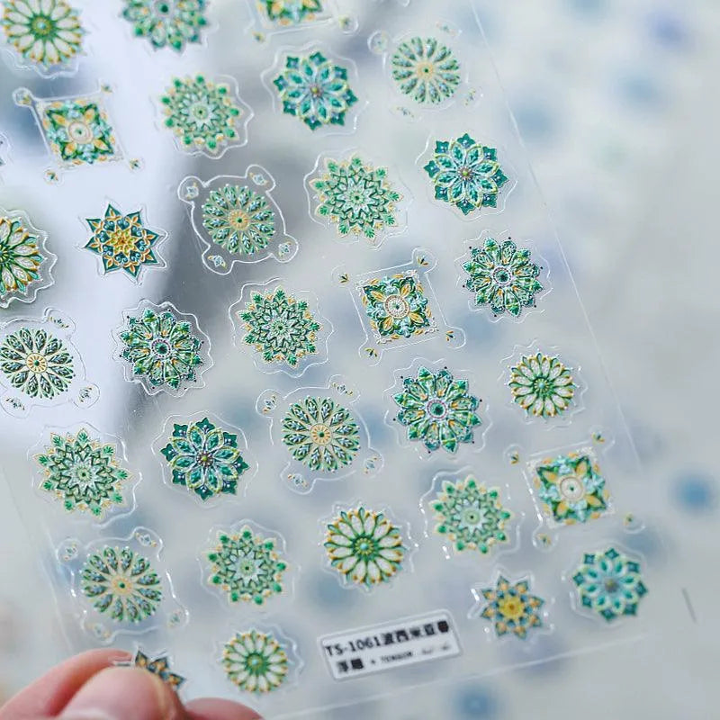 Summer Colorful Nail Art Stickers Adhesive Slider Bohemian Embossed Sticker Decals TS1061 embossed