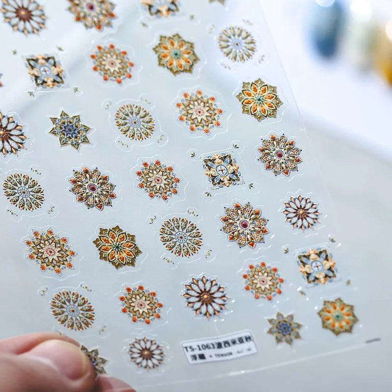 Summer Colorful Nail Art Stickers Adhesive Slider Bohemian Embossed Sticker Decals TS1063 embossed