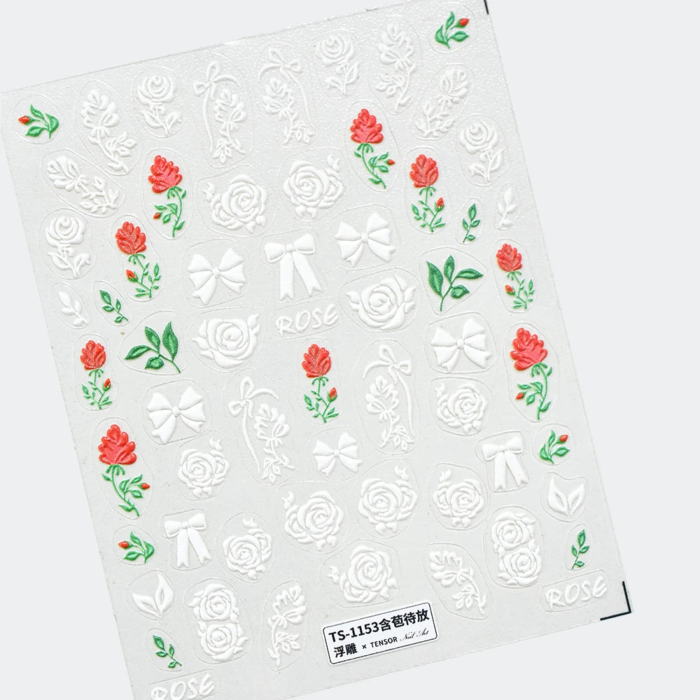 White Rose Nail Art Stickers Bridal Lace Adhesive Sticker Decals TS1135