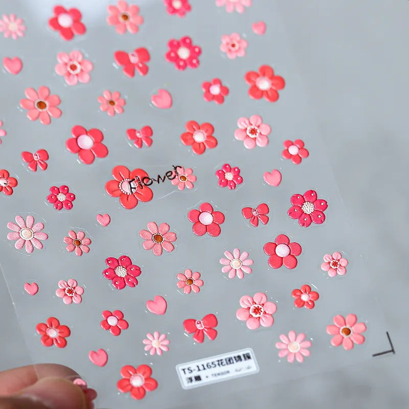 Spring Floral Nail Art Stickers Colorful Flower Leaf Adhesive Embossed Sticker Decals TS1165