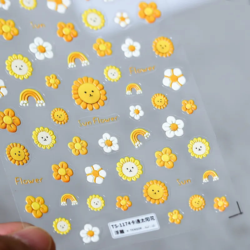 Spring Floral Nail Art Stickers Colorful Flower Leaf Adhesive Embossed Sticker Decals TS1174 embossed