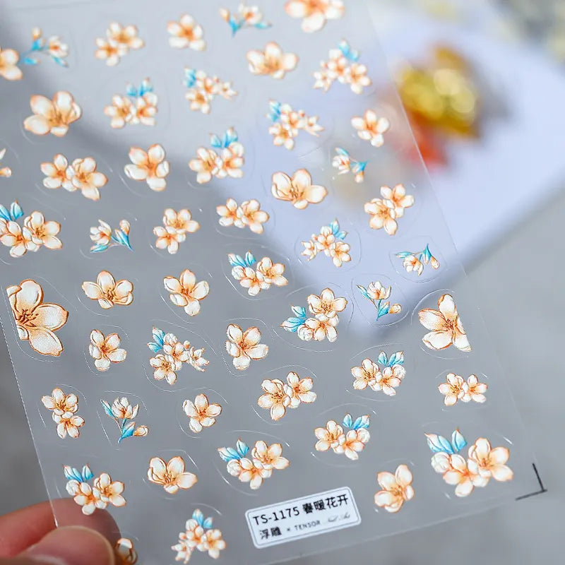 Flower Leaf Nail Art Stickers Floral Adhesive Sticker Decals TS1175 embossed
