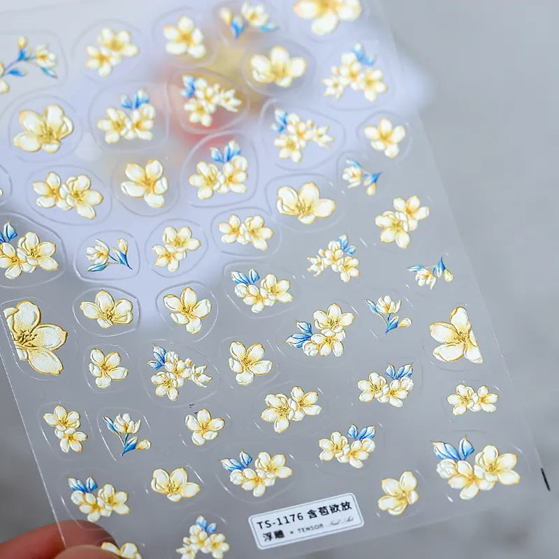 Flower Leaf Nail Art Stickers Floral Adhesive Sticker Decals TS1176 embossed
