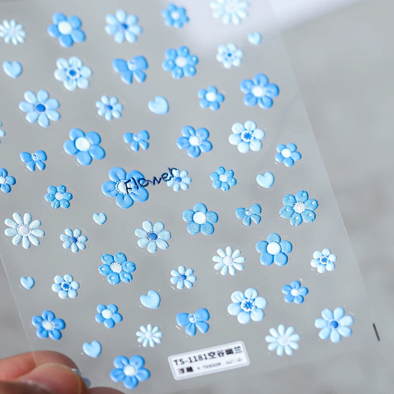 Spring Floral Nail Art Stickers Colorful Flower Leaf Adhesive Embossed Sticker Decals TS1181 embossed