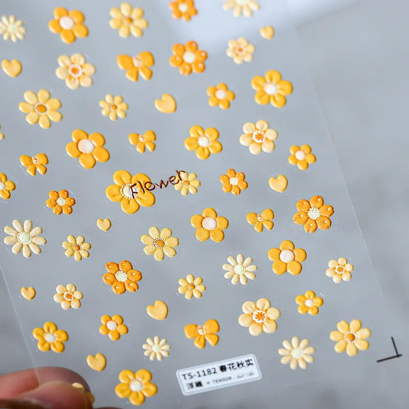 Spring Floral Nail Art Stickers Colorful Flower Leaf Adhesive Embossed Sticker Decals TS1182 embossed