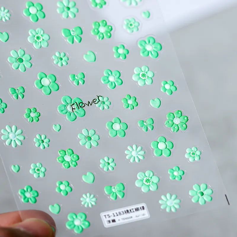 Spring Floral Nail Art Stickers Colorful Flower Leaf Adhesive Embossed Sticker Decals TS1183 embossed