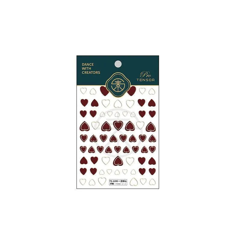 Love Heart Design Nail Art Stickers Adhesive Embossed Heart Sticker Decals TS1195 embossed
