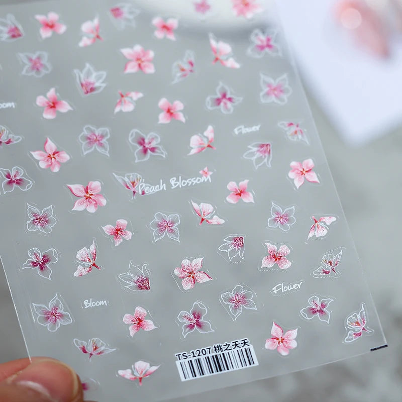 Pink Flowers Nail Art Stickers Adhesive  Peach Blossom Sticker Decals TS1207