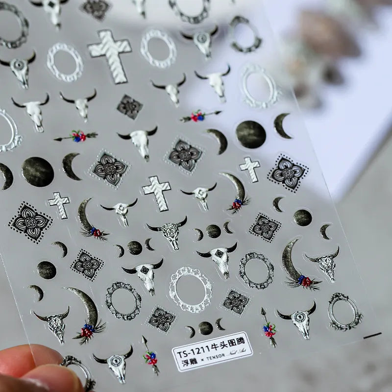 Bull Nail Art Stickers Adhesive  Embossed Bull Sticker Decals TS1211