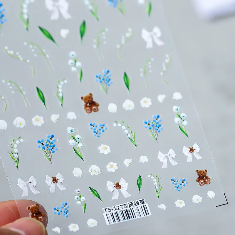 Blue Flowers Nail Art Stickers 3D Adhesive Canterbury Bell Flower Sticker Decals TS1275