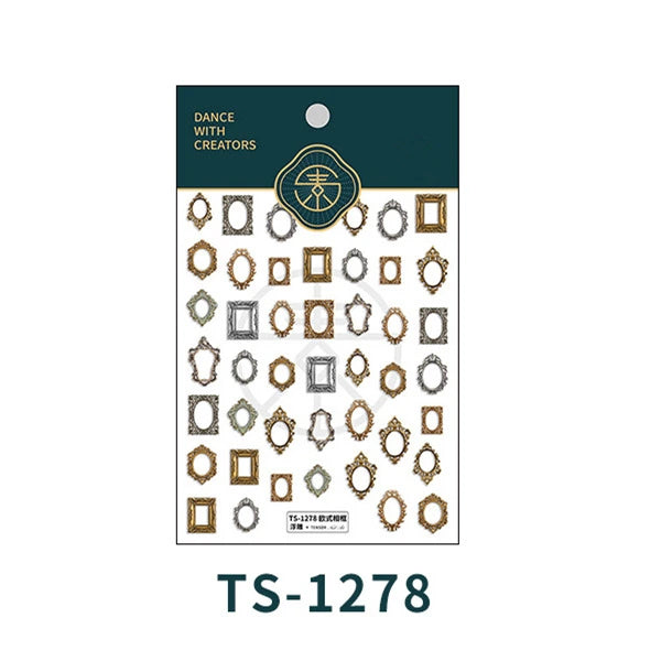 Nail Art Stickers Adhesive Sliders Vintage Photo Frames Embossed Sticker Decals TS1278 embossed