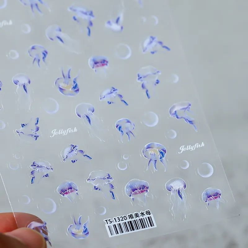 3D Jellyfish Nail Stickers Adhesive Jellyfish Nail Art Decals For Beach Vacation TS1320