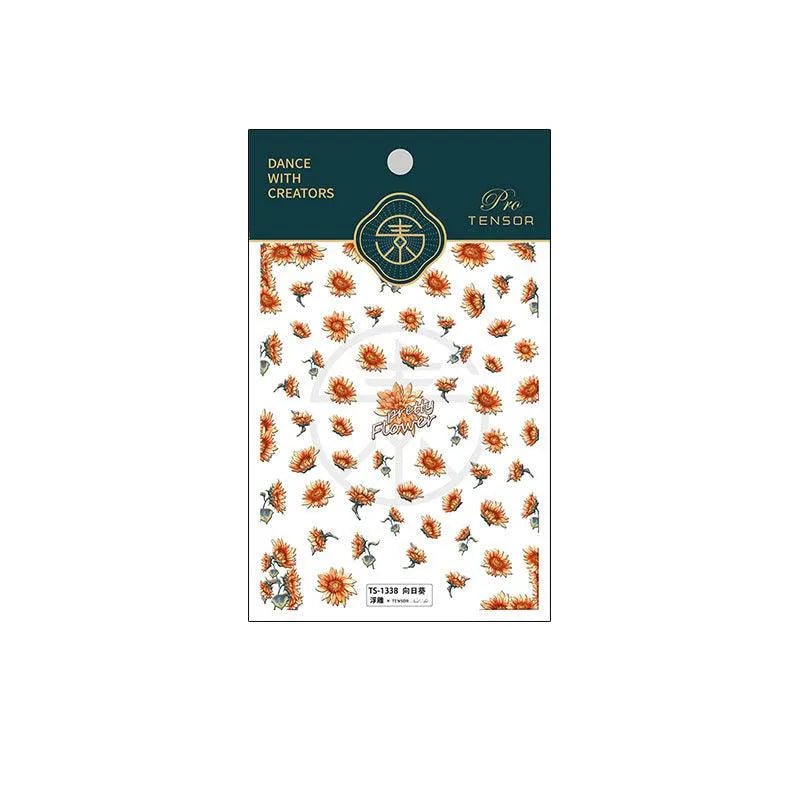 Vintage 5D Sunflower Nail Stickers | Artistic Painterly Summer & Fall Nail Art Decals TS1338 embossed