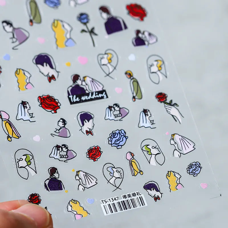 3D Nail Art Stickers Wedding Brides Design Adhesive Sticker Decals TS1347