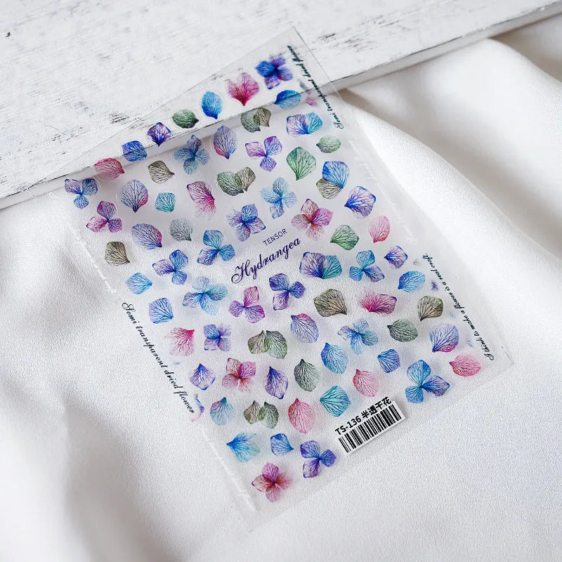 Hydrangea Nail Art Stickers Dried Flower Petals Leaf Adhesive Sticker Decals  TS136