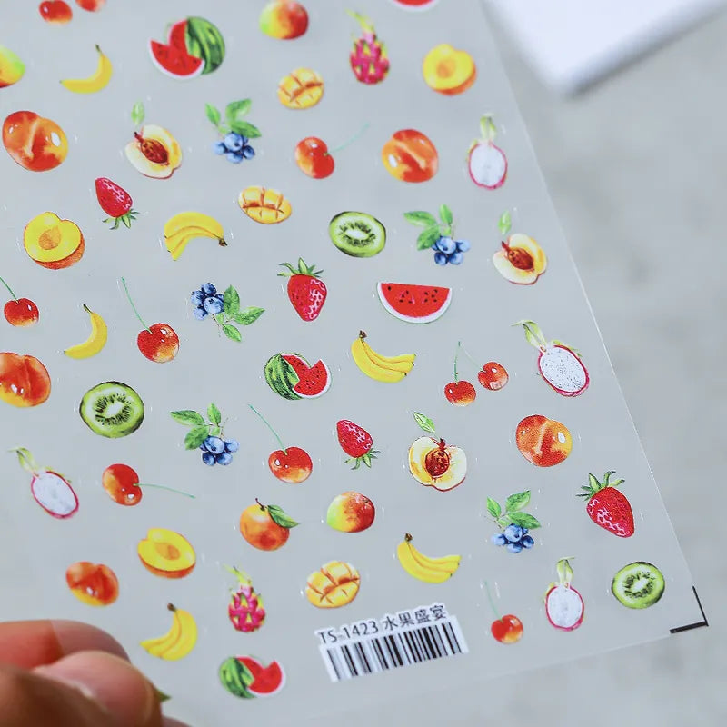 5D Summer Fruits Nail Art Stickers Cherry Blueberry Watermelon Kiwi Adhesive Sticker Decals TS1423
