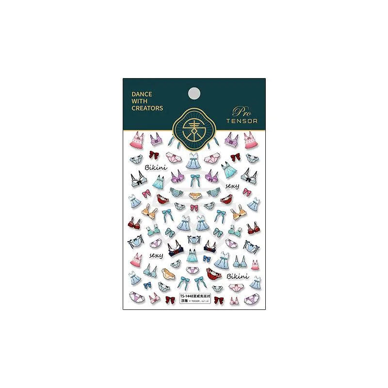Summer Beach Nail Art Stickers Sexy Bikini Dress Adhesive Sticker Decals TS1448 embossed