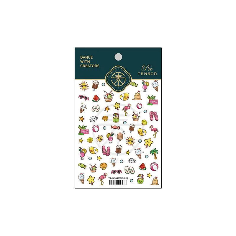 5D Summer Beach Nail Art Stickers Coconut Ice Cream Cold Drink Design Adhesive Sliders Sticker Decals TS1450