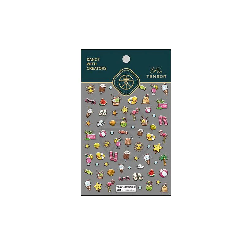 5D Summer Beach Nail Art Stickers Coconut Ice Cream Cold Drink Design Adhesive Sliders Sticker Decals TS1451 embossed