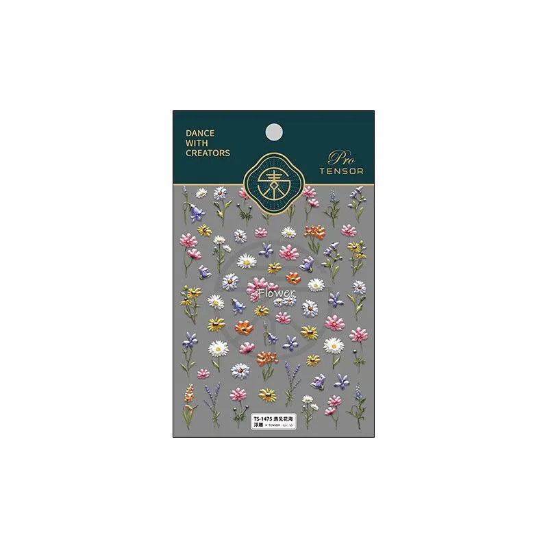 Colorful Flowers Nail Art Stickers Adhesive Daisy Sunflower Floral Sticker Decals TS1475 embossed