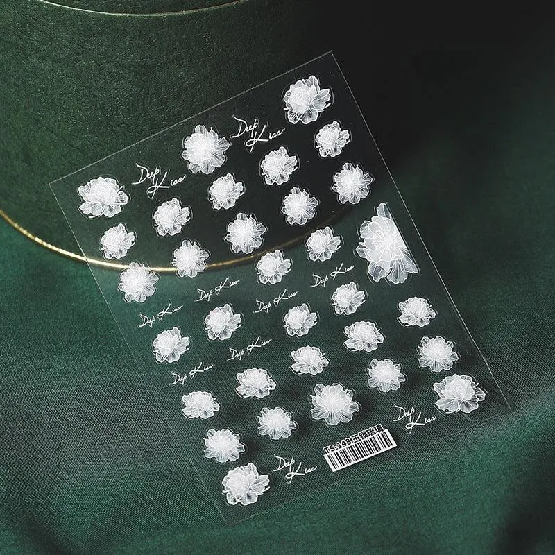 White Flower Nail Art Stickers Adhesive Lace Floral 3D Adhesive Decals TS148