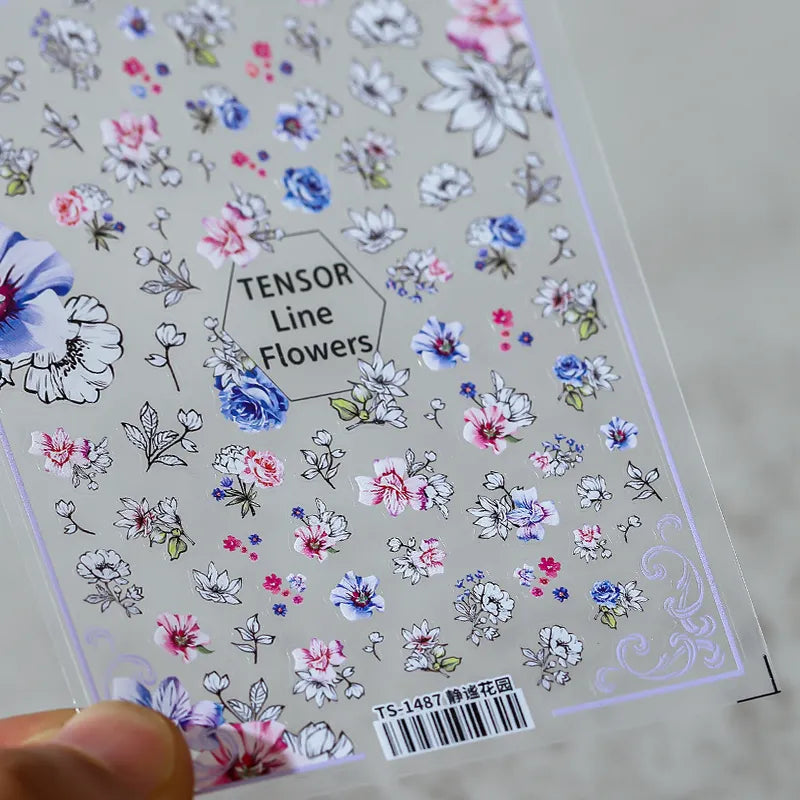 Line Flower Nail Art Stickers Floral Adhesive Slider Sticker Decals TS1487