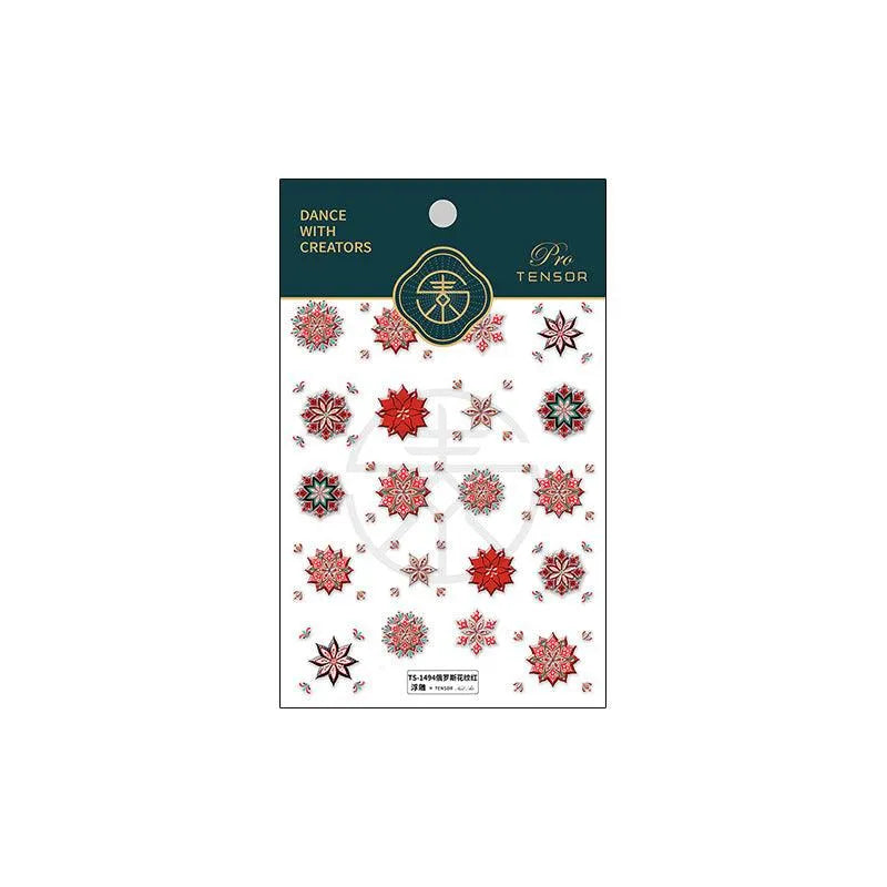 Bohemian Floral Nail Art Stickers Adhesive Russian Pattern Adhesive Sticker Decals TS1494 embossed