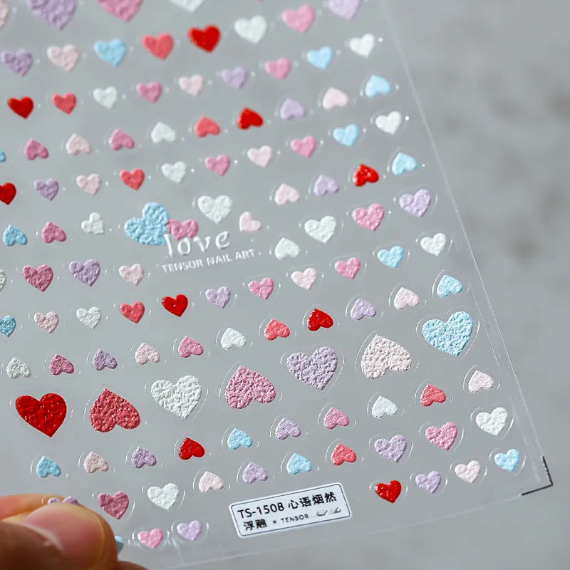 5D Valentine's Day Nail Art Stickers Candy Colors Love Heart Adhesive Sliders Sticker Decals TS1508 embossed