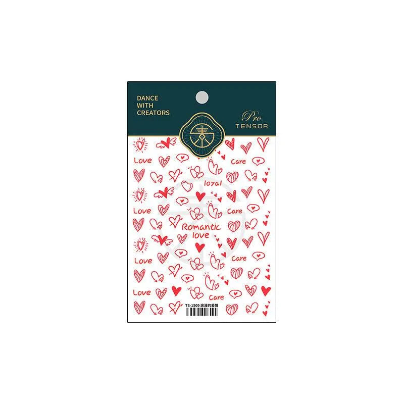 Romantic Love Nail Art Stickers Adhesive Sliders Red Heart Sticker Decals TS1509