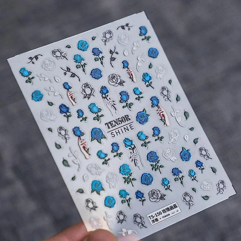 Gothic 5D Rose Nail Stickers Edgy Metallic Floral Nail Art Decals TS150 embossed