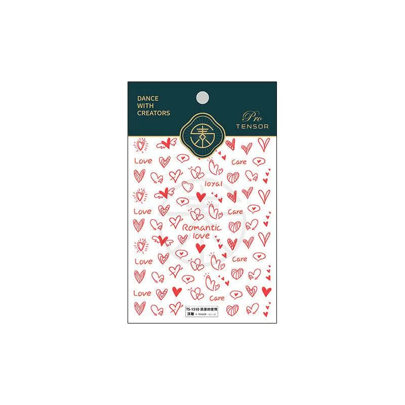 Romantic Love Nail Art Stickers Adhesive Sliders Red Heart Sticker Decals TS1510 embossed