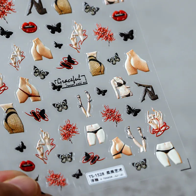 Sexy Nail Art Stickers Adhesive Slider Body Art Embossed Sticker Decals TS1528 embossed