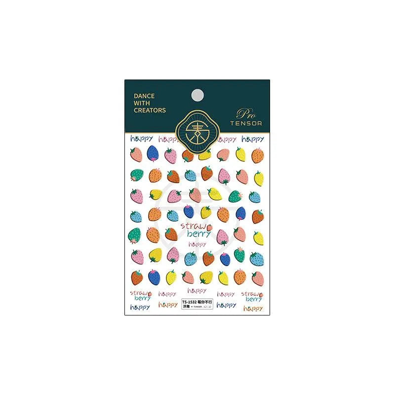 Colorful Strawberry Nail Art Stickers Fruit Adhesive Slider Sticker Decals TS1532 embossed