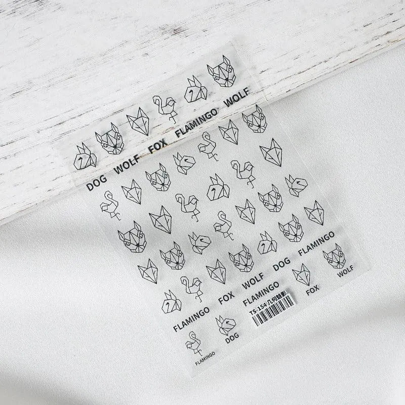 Cartoon Lines Nail Art Stickers Adhesive Folding Animals Fox Sticker Decals TS154