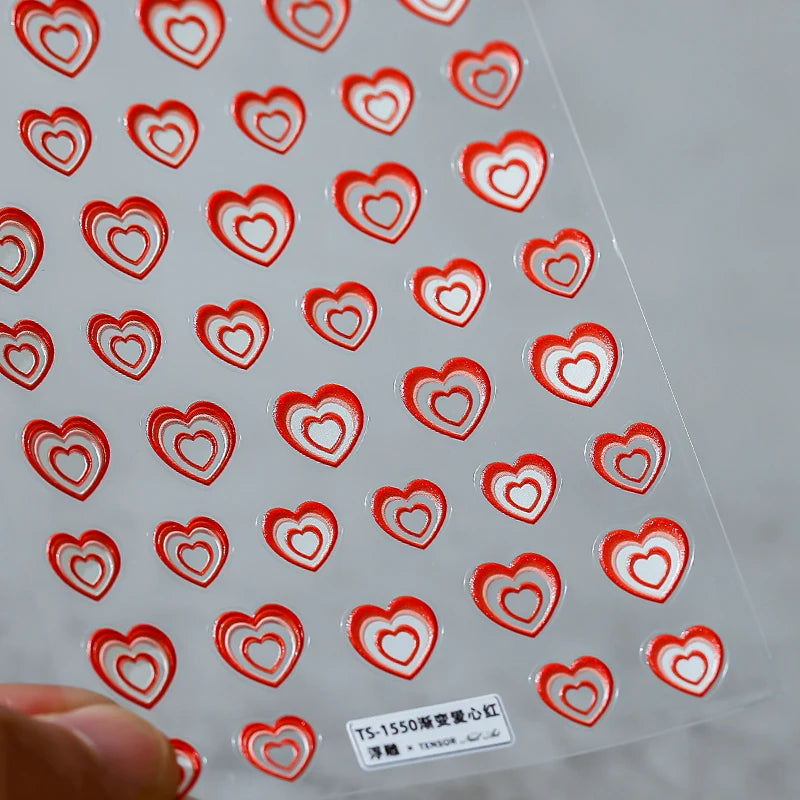 Gradient Love Heart Nail Art Stickers Adhesive Slider Heart Embossed Sticker Decals For Valentine's Day TS1550