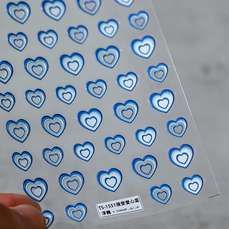 Gradient Love Heart Nail Art Stickers Adhesive Slider Heart Embossed Sticker Decals For Valentine's Day TS1551