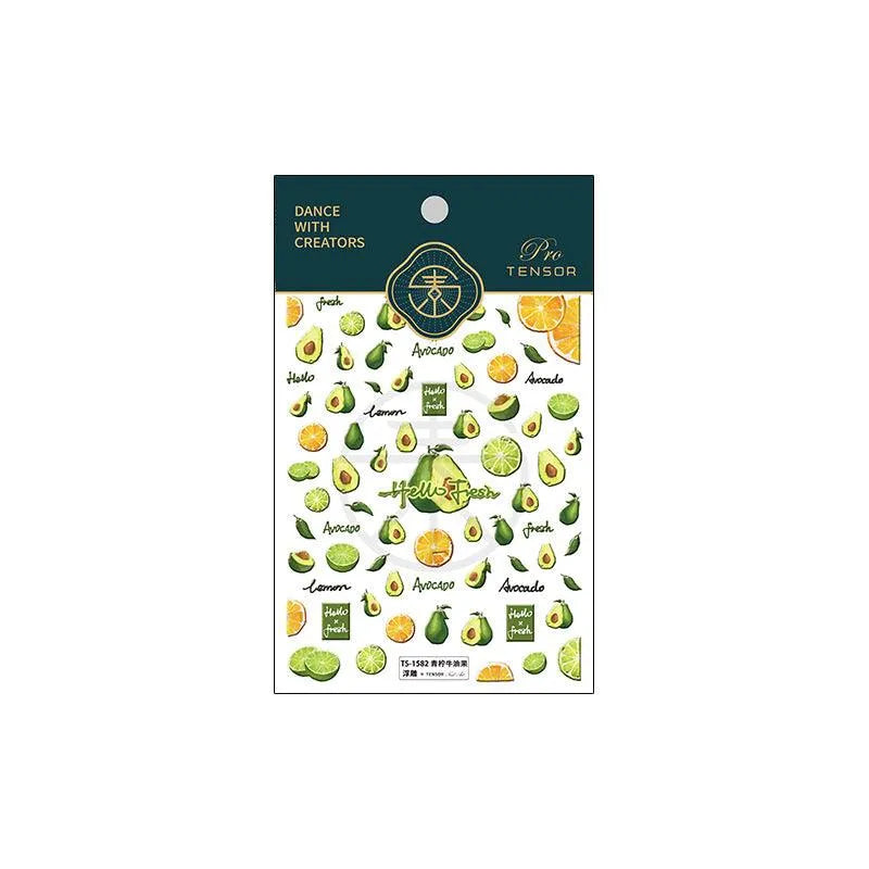 Summer Fruit Nail Art Stickers Adhesive Slider Avocado Lemon Sticker Decals TS1582 embossed